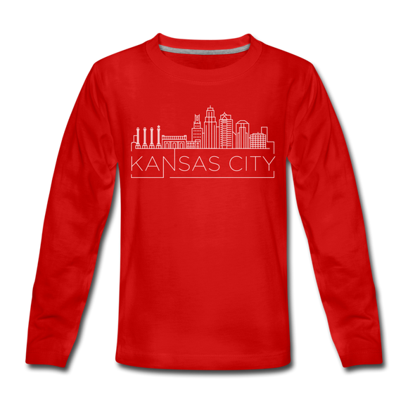 Kansas City, Missouri Youth Long Sleeve Shirt - Skyline Youth Long Sleeve Kansas City Tee - red