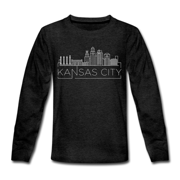 Kansas City, Missouri Youth Long Sleeve Shirt - Skyline Youth Long Sleeve Kansas City Tee - charcoal gray