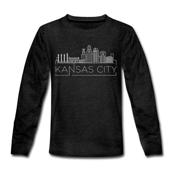 Kansas City, Missouri Youth Long Sleeve Shirt - Skyline Youth Long Sleeve Kansas City Tee - charcoal gray