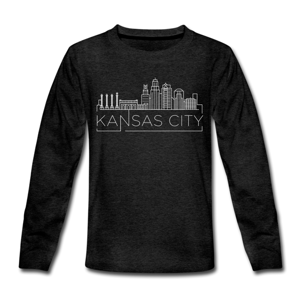 Kansas City, Missouri Youth Long Sleeve Shirt - Skyline Youth Long Sleeve Kansas City Tee - charcoal gray