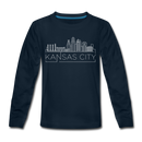 Kansas City, Missouri Youth Long Sleeve Shirt - Skyline Youth Long Sleeve Kansas City Tee - deep navy