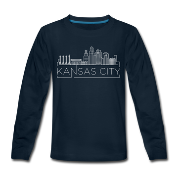 Kansas City, Missouri Youth Long Sleeve Shirt - Skyline Youth Long Sleeve Kansas City Tee - deep navy