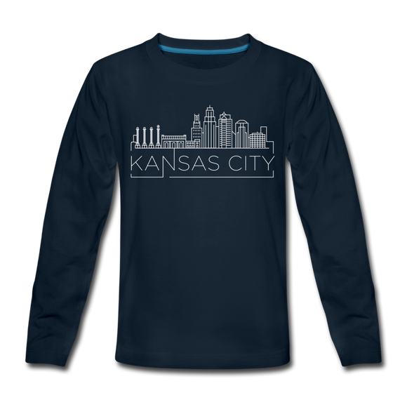 Kansas City, Missouri Youth Long Sleeve Shirt - Skyline Youth Long Sleeve Kansas City Tee - deep navy