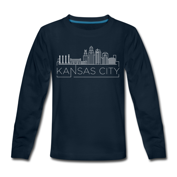 Kansas City, Missouri Youth Long Sleeve Shirt - Skyline Youth Long Sleeve Kansas City Tee - deep navy