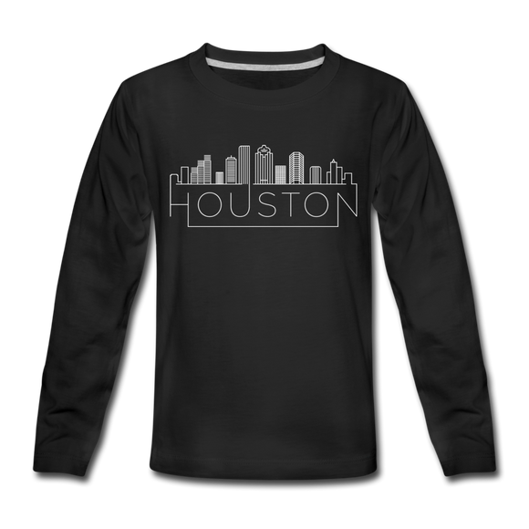 Houston, Texas Youth Long Sleeve Shirt - Skyline Youth Long Sleeve Houston Tee - black