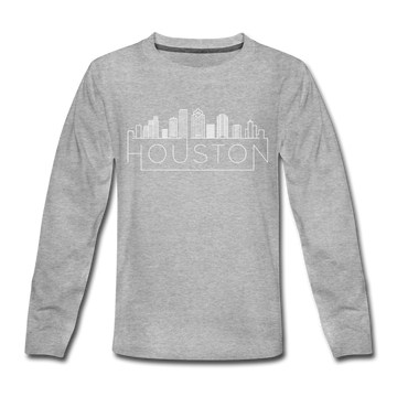 Houston, Texas Youth Long Sleeve Shirt - Skyline Youth Long Sleeve Houston Tee - heather gray