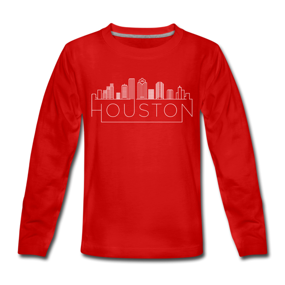 Houston, Texas Youth Long Sleeve Shirt - Skyline Youth Long Sleeve Houston Tee - red