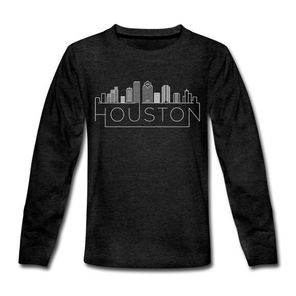 Houston, Texas Youth Long Sleeve Shirt - Skyline Youth Long Sleeve Houston Tee - charcoal gray