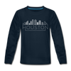 Houston, Texas Youth Long Sleeve Shirt - Skyline Youth Long Sleeve Houston Tee - deep navy