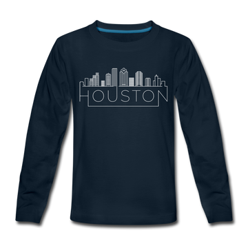 Houston, Texas Youth Long Sleeve Shirt - Skyline Youth Long Sleeve Houston Tee - deep navy