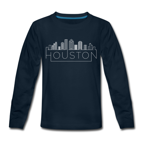 Houston, Texas Youth Long Sleeve Shirt - Skyline Youth Long Sleeve Houston Tee - deep navy
