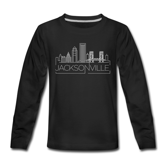 Jacksonville, Florida Youth Long Sleeve Shirt - Skyline Youth Long Sleeve Jacksonville Tee - black
