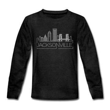 Jacksonville, Florida Youth Long Sleeve Shirt - Skyline Youth Long Sleeve Jacksonville Tee - charcoal gray