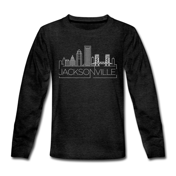Jacksonville, Florida Youth Long Sleeve Shirt - Skyline Youth Long Sleeve Jacksonville Tee - charcoal gray
