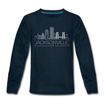 Jacksonville, Florida Youth Long Sleeve Shirt - Skyline Youth Long Sleeve Jacksonville Tee - deep navy