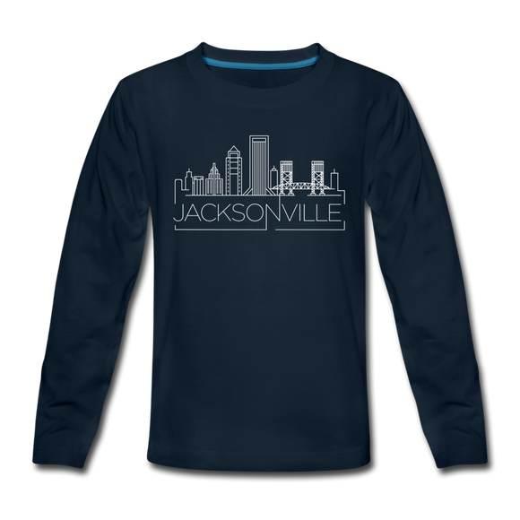 Jacksonville, Florida Youth Long Sleeve Shirt - Skyline Youth Long Sleeve Jacksonville Tee - deep navy