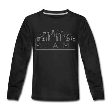Miami, Florida Youth Long Sleeve Shirt - Skyline Youth Long Sleeve Miami Tee - black