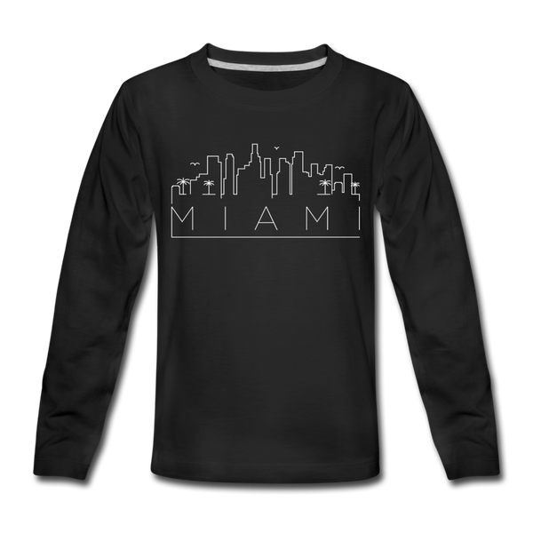 Miami, Florida Youth Long Sleeve Shirt - Skyline Youth Long Sleeve Miami Tee - black