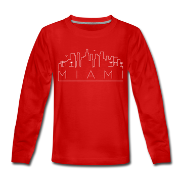 Miami, Florida Youth Long Sleeve Shirt - Skyline Youth Long Sleeve Miami Tee - red