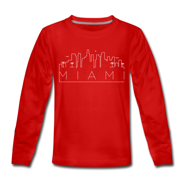 Miami, Florida Youth Long Sleeve Shirt - Skyline Youth Long Sleeve Miami Tee - red