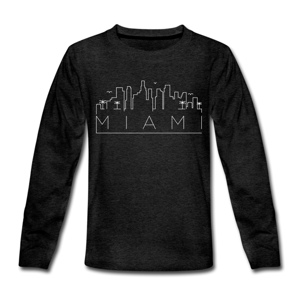 Miami, Florida Youth Long Sleeve Shirt - Skyline Youth Long Sleeve Miami Tee - charcoal gray