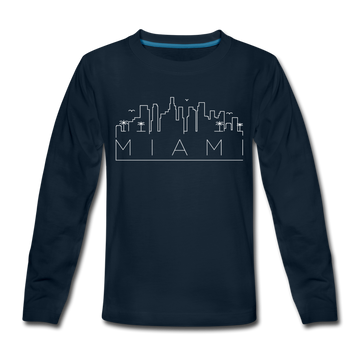 Miami, Florida Youth Long Sleeve Shirt - Skyline Youth Long Sleeve Miami Tee - deep navy