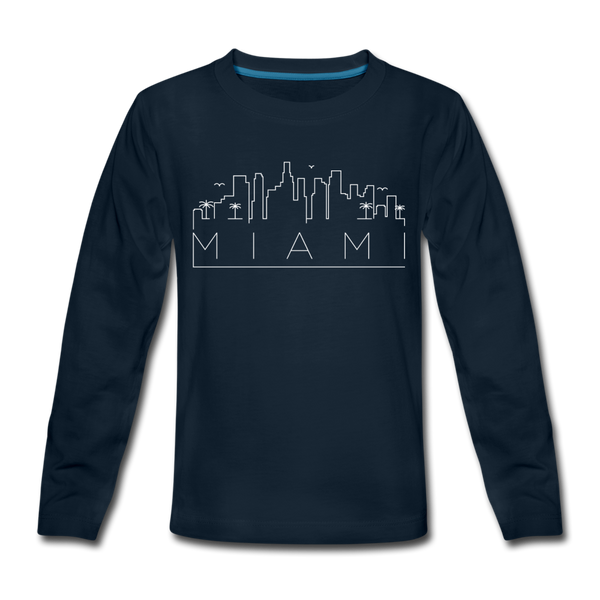 Miami, Florida Youth Long Sleeve Shirt - Skyline Youth Long Sleeve Miami Tee - deep navy