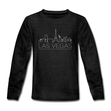 Las Vegas, Nevada Youth Long Sleeve Shirt - Skyline Youth Long Sleeve Las Vegas Tee - charcoal gray