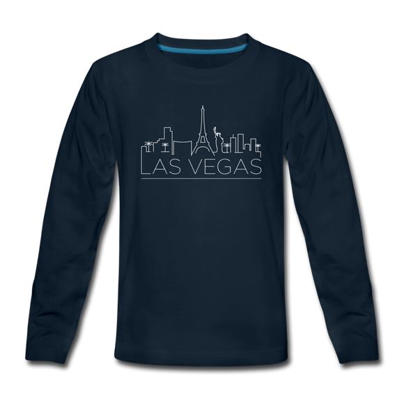 Las Vegas, Nevada Youth Long Sleeve Shirt - Skyline Youth Long Sleeve Las Vegas Tee - deep navy