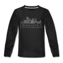 Minneapolis, Minnesota Youth Long Sleeve Shirt - Skyline Youth Long Sleeve Minneapolis Tee - black