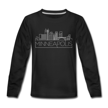 Minneapolis, Minnesota Youth Long Sleeve Shirt - Skyline Youth Long Sleeve Minneapolis Tee - black