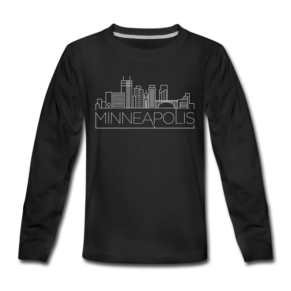 Minneapolis, Minnesota Youth Long Sleeve Shirt - Skyline Youth Long Sleeve Minneapolis Tee - black