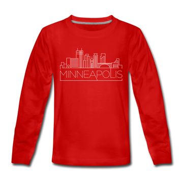Minneapolis, Minnesota Youth Long Sleeve Shirt - Skyline Youth Long Sleeve Minneapolis Tee - red