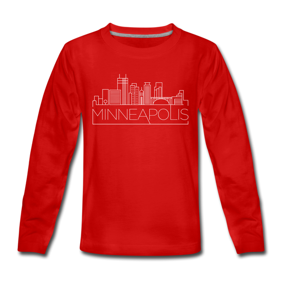 Minneapolis, Minnesota Youth Long Sleeve Shirt - Skyline Youth Long Sleeve Minneapolis Tee - red