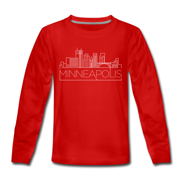 Minneapolis, Minnesota Youth Long Sleeve Shirt - Skyline Youth Long Sleeve Minneapolis Tee - red