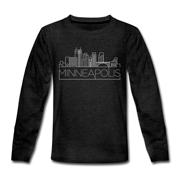Minneapolis, Minnesota Youth Long Sleeve Shirt - Skyline Youth Long Sleeve Minneapolis Tee - charcoal gray