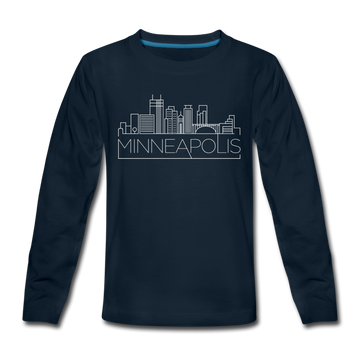 Minneapolis, Minnesota Youth Long Sleeve Shirt - Skyline Youth Long Sleeve Minneapolis Tee - deep navy