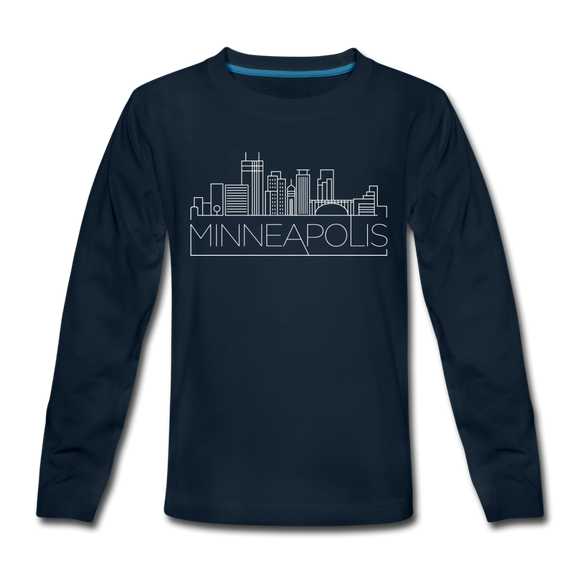 Minneapolis, Minnesota Youth Long Sleeve Shirt - Skyline Youth Long Sleeve Minneapolis Tee - deep navy