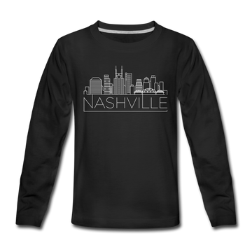 Nashville, Tennessee Youth Long Sleeve Shirt - Skyline Youth Long Sleeve Nashville Tee - black