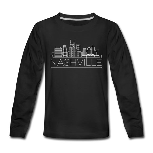 Nashville, Tennessee Youth Long Sleeve Shirt - Skyline Youth Long Sleeve Nashville Tee - black