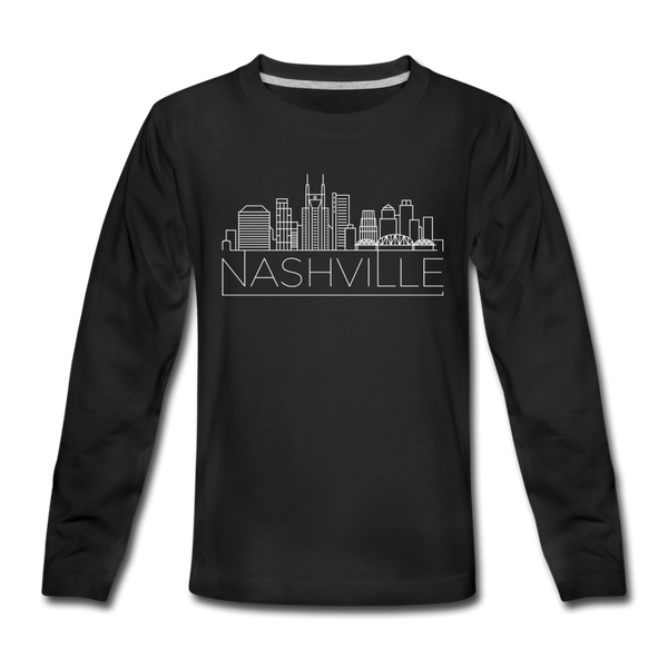 Nashville, Tennessee Youth Long Sleeve Shirt - Skyline Youth Long Sleeve Nashville Tee - black