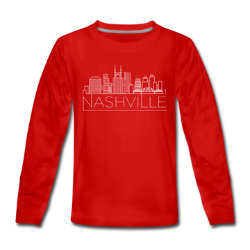 Nashville, Tennessee Youth Long Sleeve Shirt - Skyline Youth Long Sleeve Nashville Tee - red