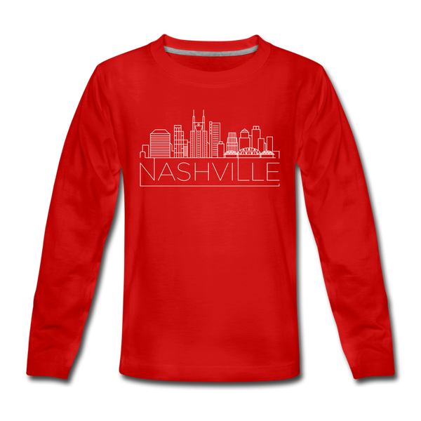 Nashville, Tennessee Youth Long Sleeve Shirt - Skyline Youth Long Sleeve Nashville Tee - red