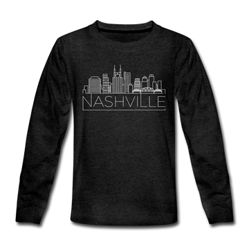 Nashville, Tennessee Youth Long Sleeve Shirt - Skyline Youth Long Sleeve Nashville Tee - charcoal gray