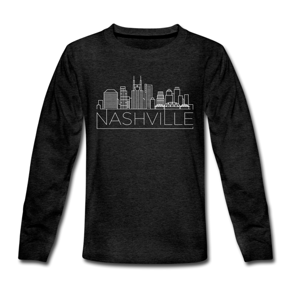 Nashville, Tennessee Youth Long Sleeve Shirt - Skyline Youth Long Sleeve Nashville Tee - charcoal gray