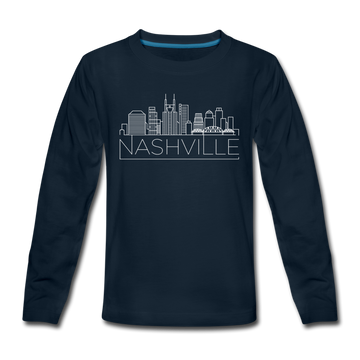 Nashville, Tennessee Youth Long Sleeve Shirt - Skyline Youth Long Sleeve Nashville Tee - deep navy
