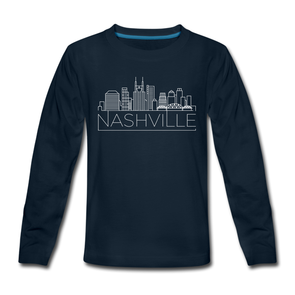 Nashville, Tennessee Youth Long Sleeve Shirt - Skyline Youth Long Sleeve Nashville Tee - deep navy