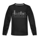 Milwaukee, Wisconsin Youth Long Sleeve Shirt - Skyline Youth Long Sleeve Milwaukee Tee - black