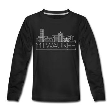Milwaukee, Wisconsin Youth Long Sleeve Shirt - Skyline Youth Long Sleeve Milwaukee Tee - black