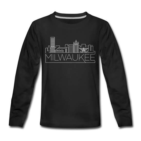 Milwaukee, Wisconsin Youth Long Sleeve Shirt - Skyline Youth Long Sleeve Milwaukee Tee - black